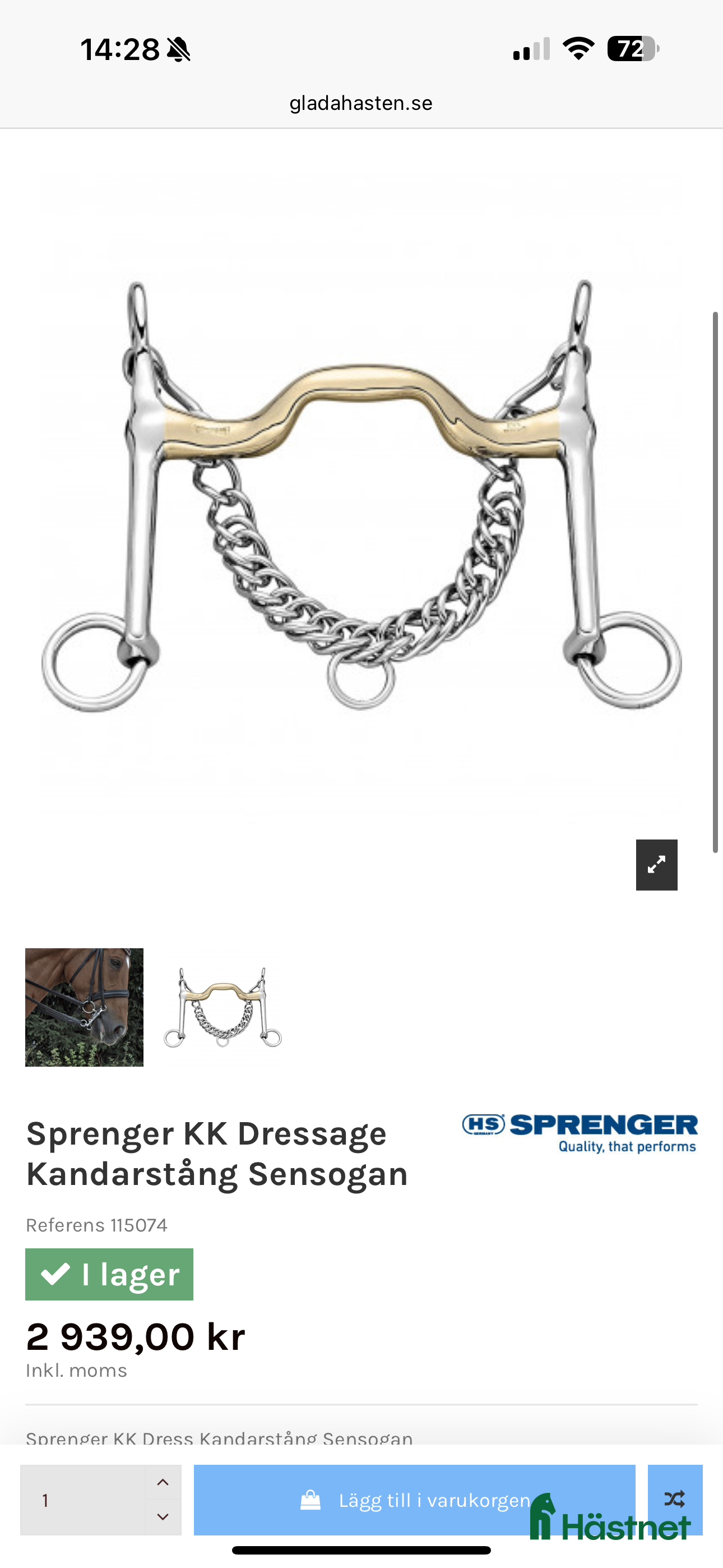 Bett hästutrustning till salu: Kandarstång Sprenger 12cm 7cm skänkel i Motala - Annons 18