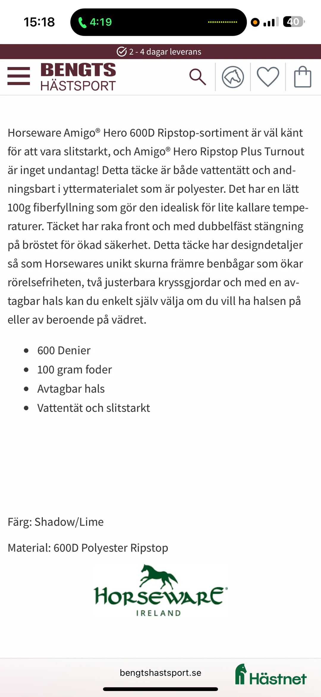 Täcken hästutrustning till salu: Horsewear amigo hero 145 i Eslöv - Annons 2