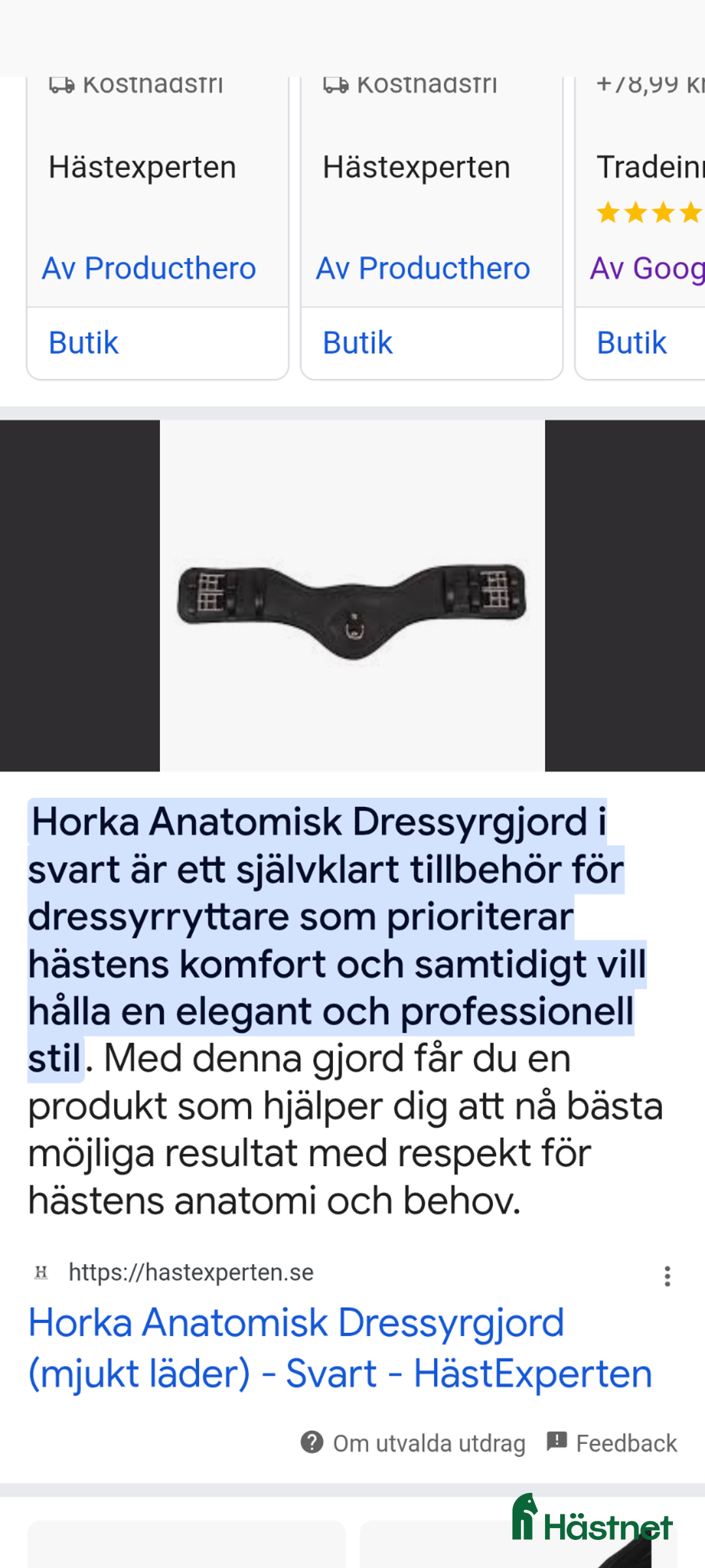Sadeltillbehör hästutrustning till salu: Horka Anatomisk Dressyrgjord 50 cm  i Huddinge - Annons 5