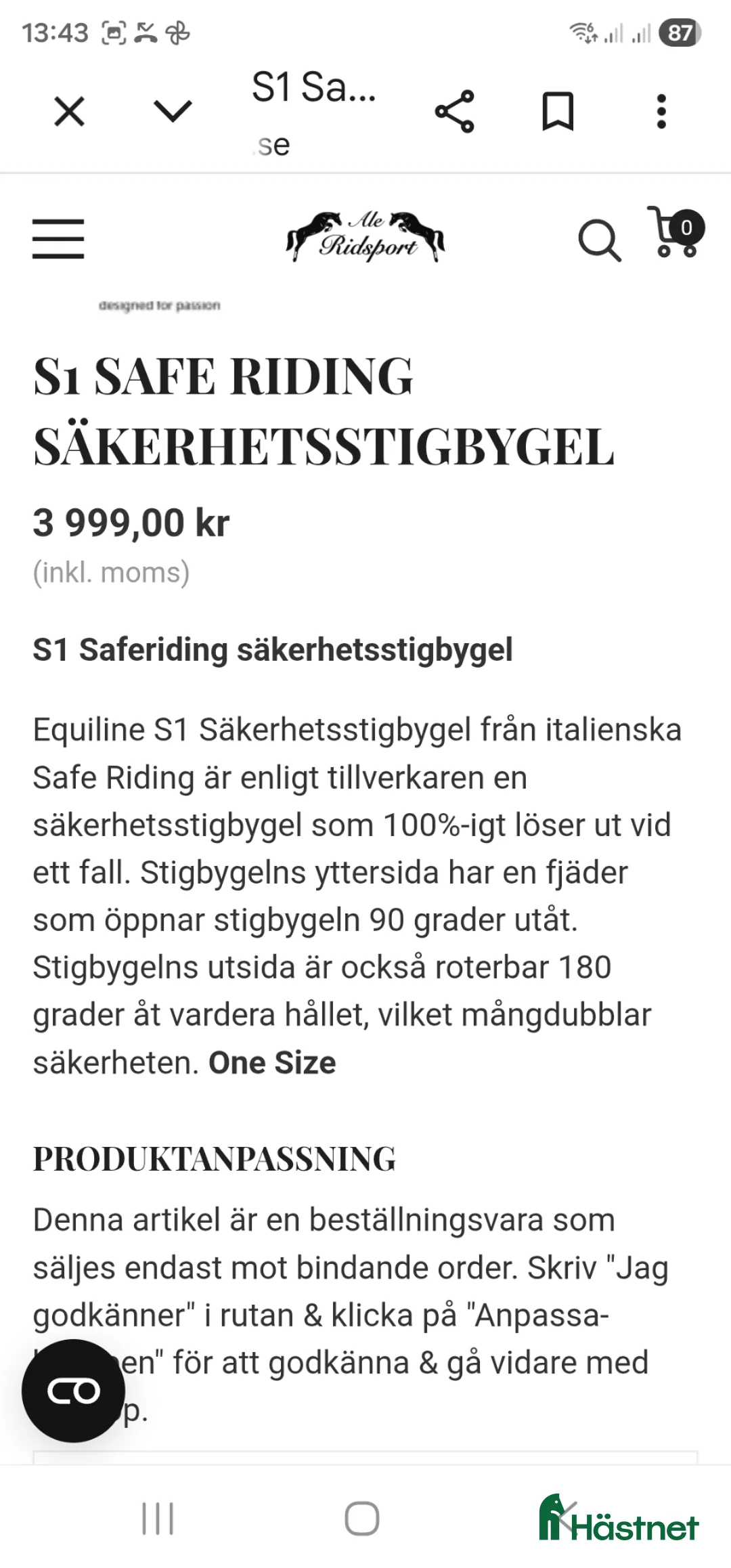 Stigbyglar hästutrustning till salu: Säkerhets stigbyglar equiline S1 och Winderen  - Annons 2