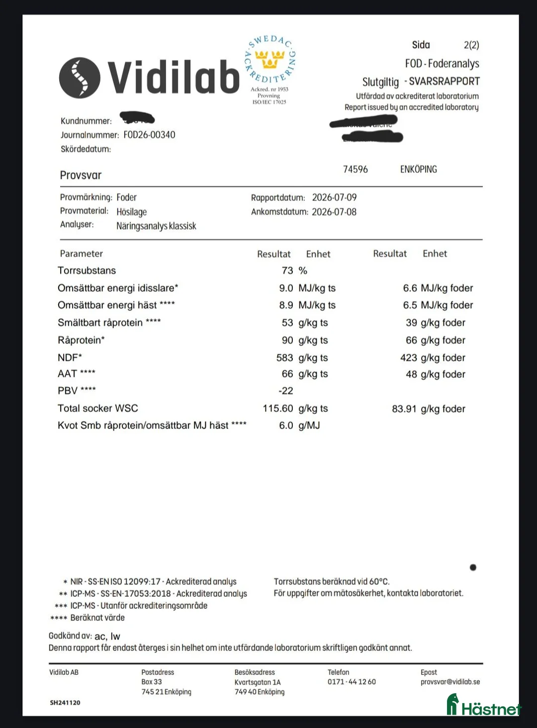 Övrig utrustning övrig utrustning till salu: Hösilage 2026 med analys - Annons 1
