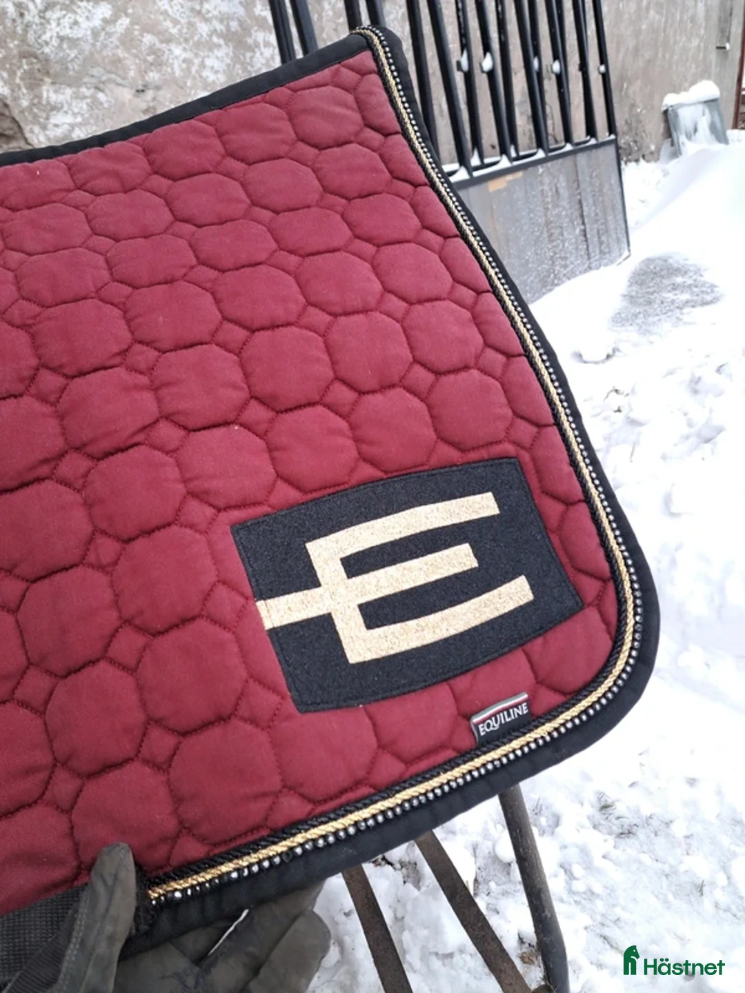 Schabrak & Vojlockar hästutrustning till salu: E-logga med glittersvart/guld passpoal + swarovski - Annons 1