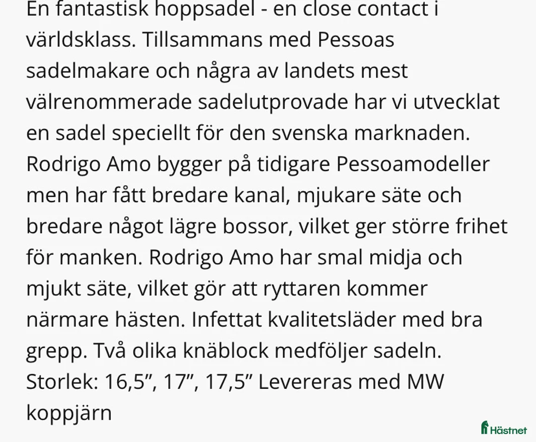 Sadlar hästutrustning till salu: Pessoa Amo 17” - Annons 5