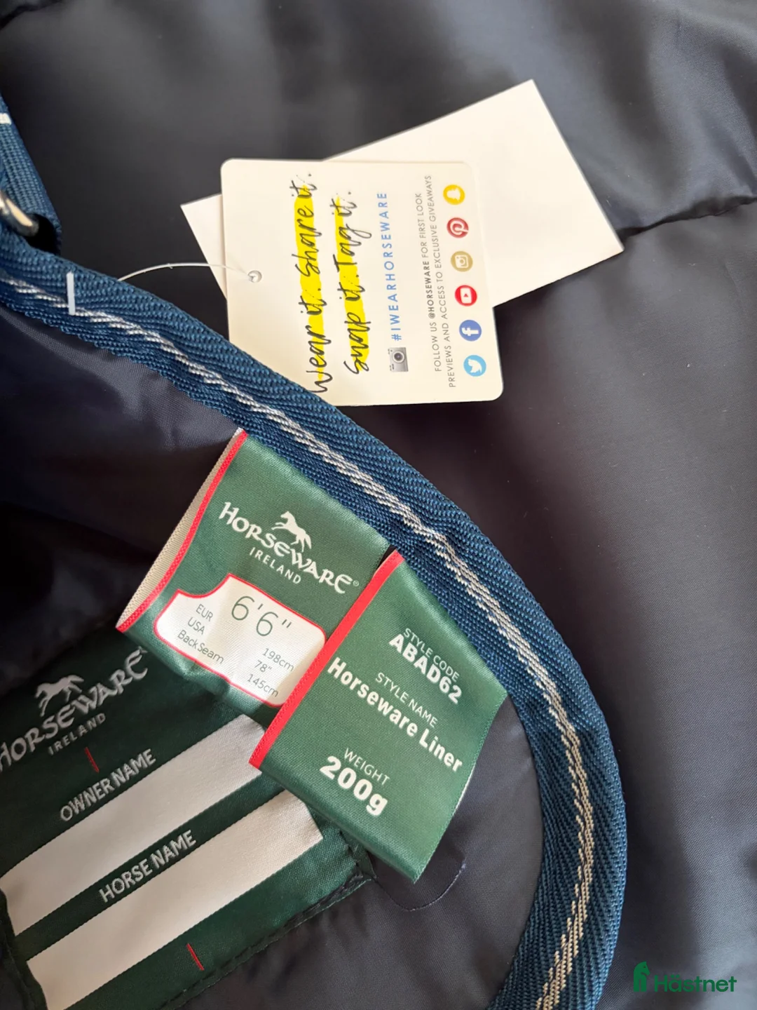 Täcken hästutrustning till salu: Mörkblå horseware liner 200g - Annons 4