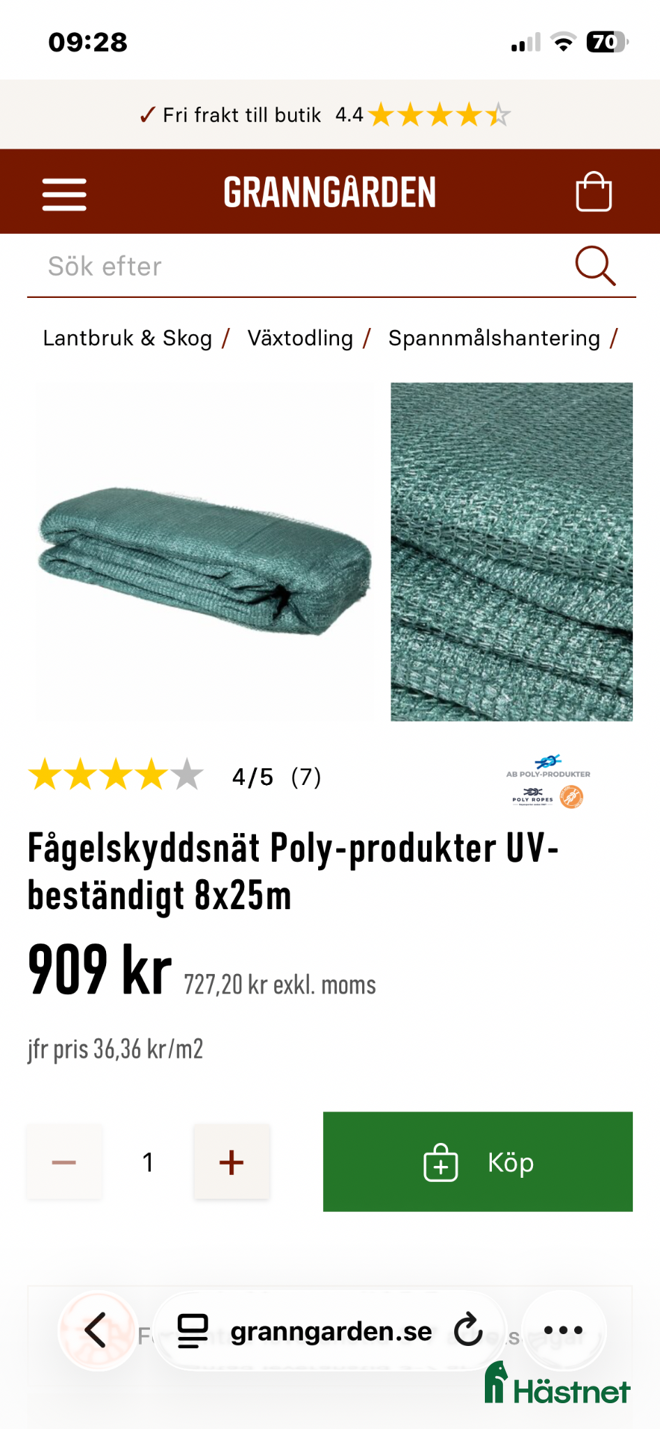 Övrig Hästutrustning hästutrustning Fågelskyddsnät Poly-produkter UV-beständigt 8x25 m - Annons 4