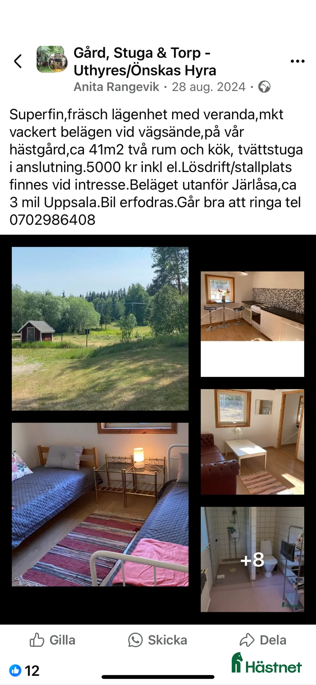  hästgårdar till salu: Uthyres,Lägenhet på hästgård  i Järlåsa - Annons 3