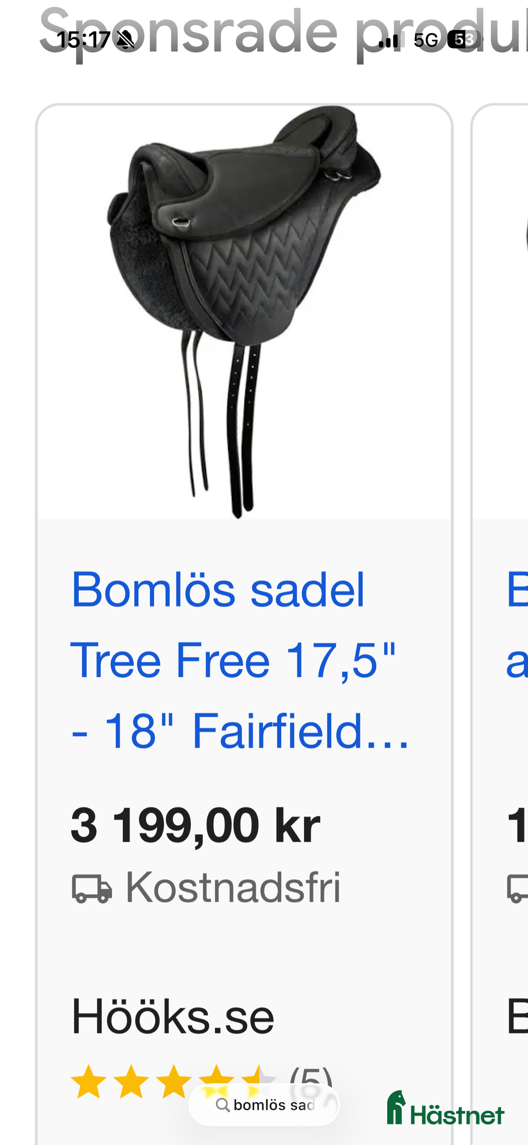 Sadlar hästutrustning till salu: Bomlös sadel i Sundsvall - Annons 2