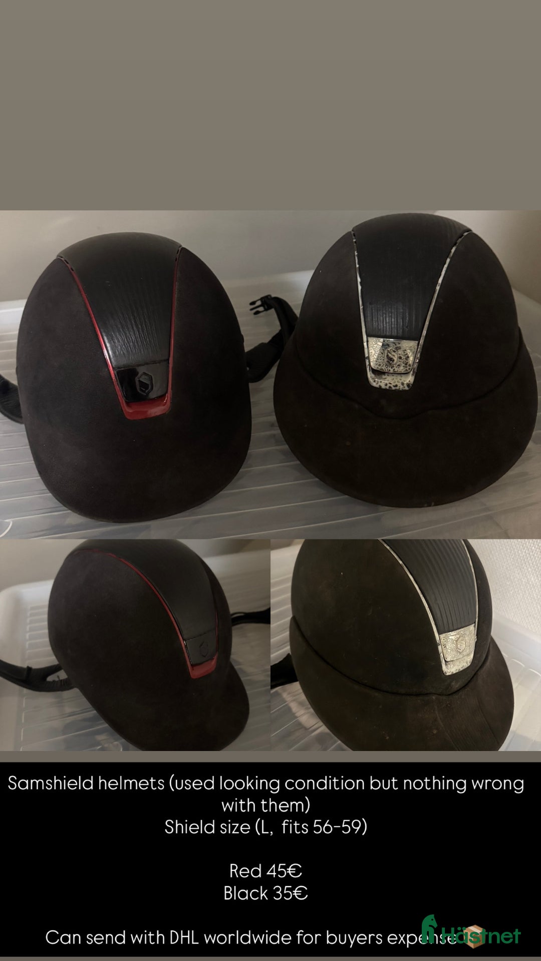 Hjälmar ryttarutrustning till salu: 2Samshields säljes(passar 56-59 beroende på kudde) i Lövestad - Annons 1