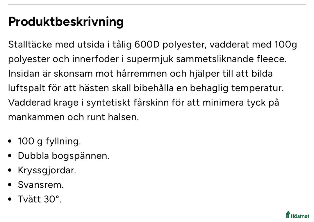 Täcken hästutrustning till salu: JH collection Mistral stalltäcke i Farsta - Annons 2