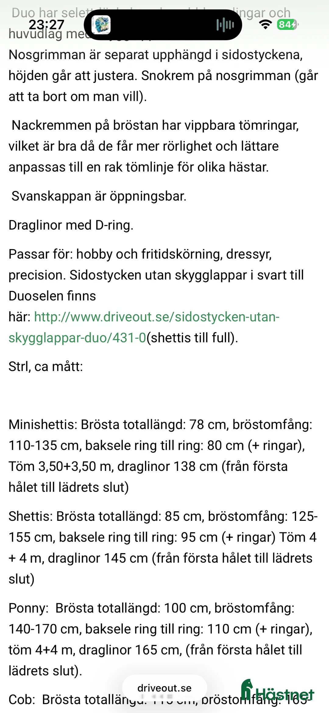 Körselar körning till salu: Drive Out Duo Plus Sele Shettis svart  - Annons 2