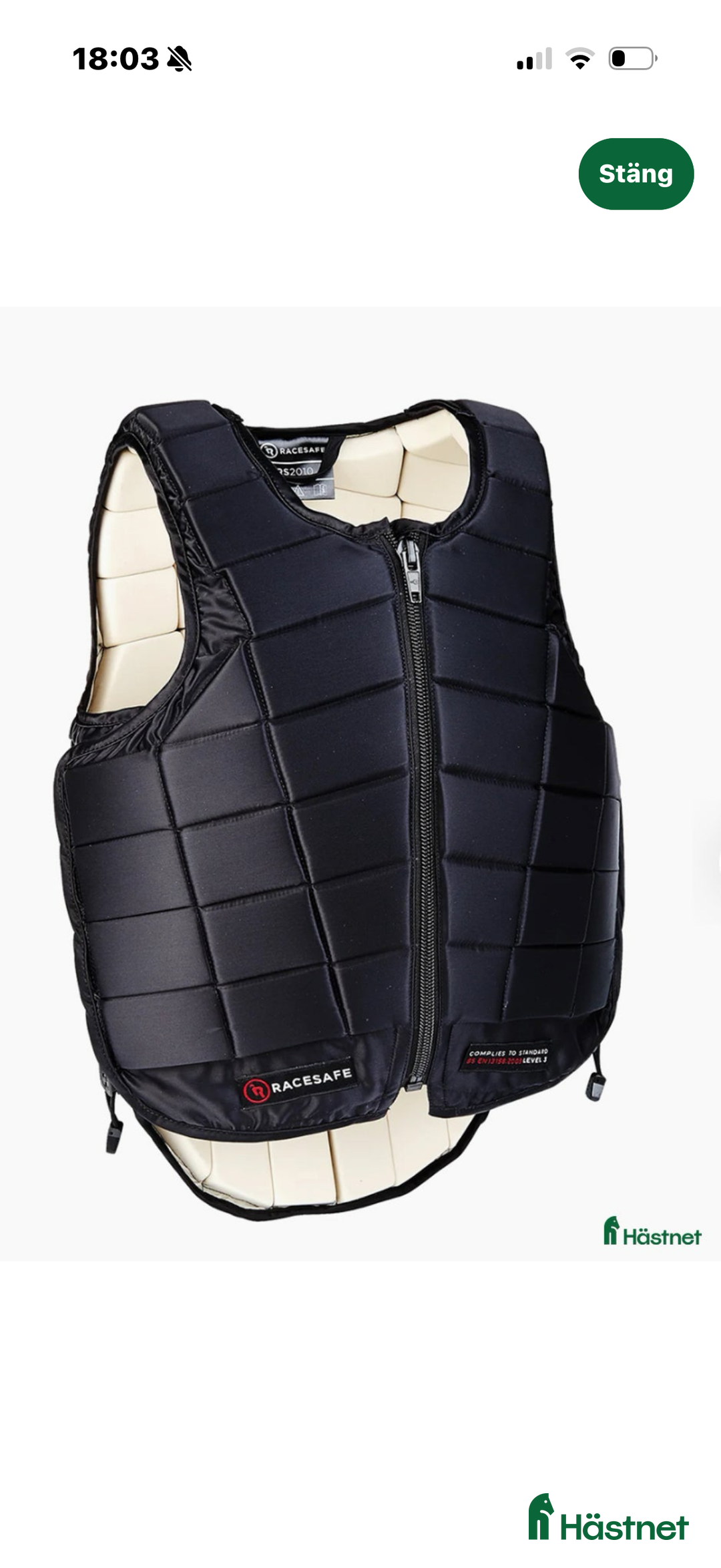 Säkerhetsvästar ryttarutrustning till salu: Racesafe väst i Tumba - Annons 1