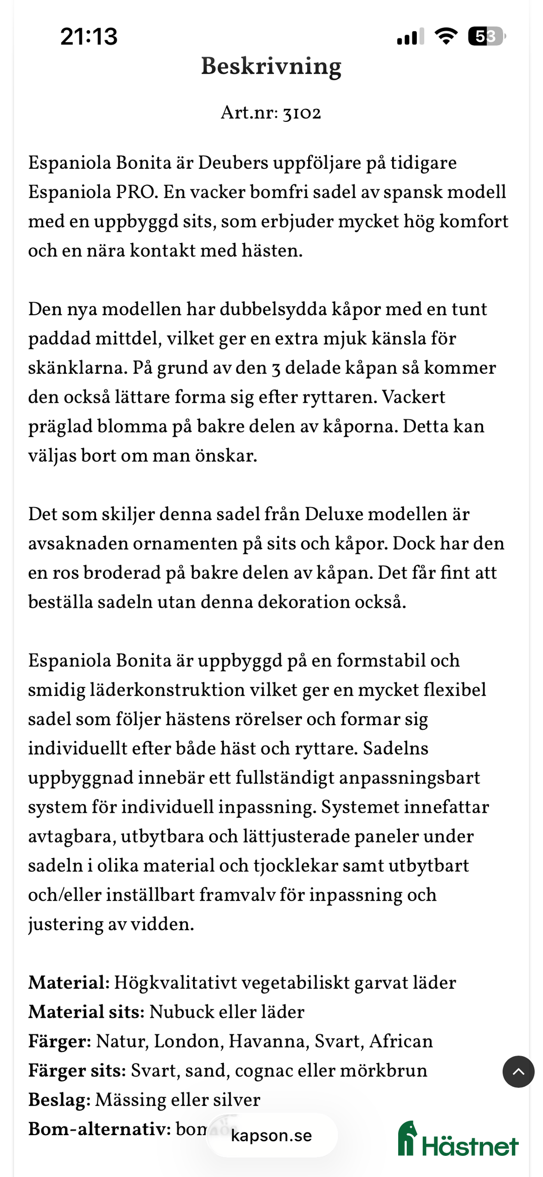 Sadlar hästutrustning till salu: Espaniola Bonita  i Skepplanda - Annons 15