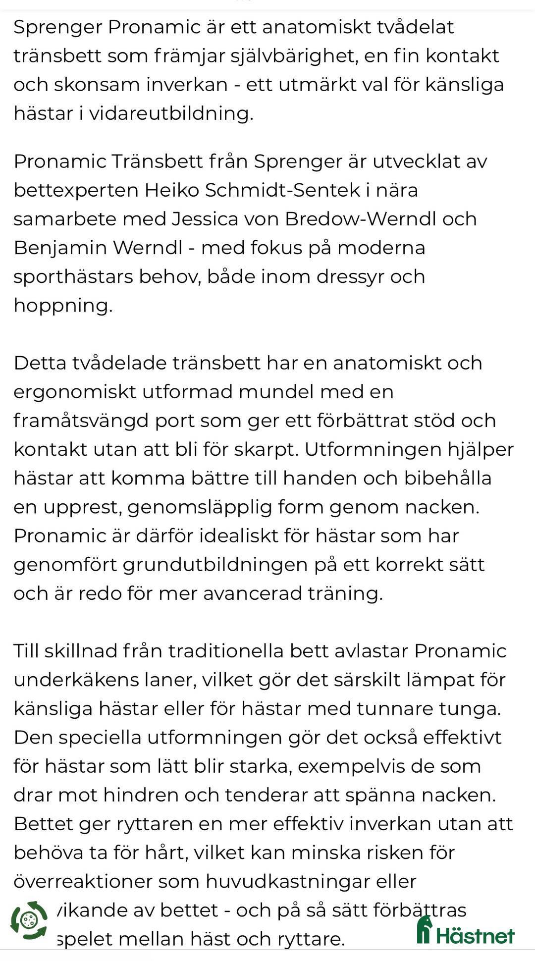 Bett hästutrustning till salu: SPRENGER PRONAMIC i Linköping - Annons 2